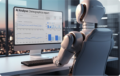 AI analyzing data on a monitor